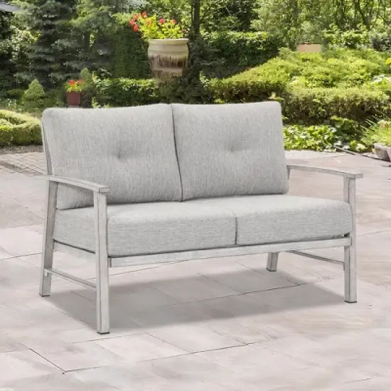 COWLOWN Outdoor Patio Loveseat Sofa, Aluminum Frame 2-Seat Couch with Soft Cushions, All-Weather Furniture for Garden, Poolside, Lawn image {2}