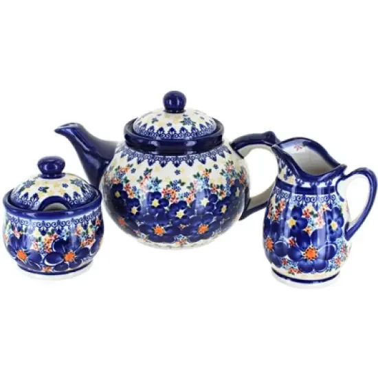 Blue Rose Polish Pottery 1700 Vena 3 Piece Tea Set image {5}