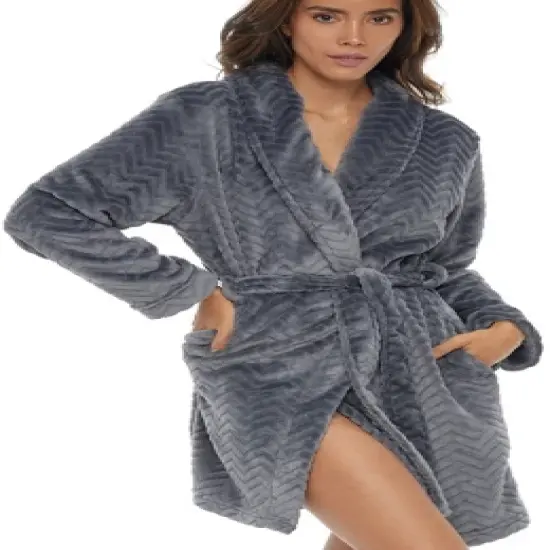 Women's Warm Soft Plush Fleece Bathrobe, Knee Length Robe, Chevrons image {11}