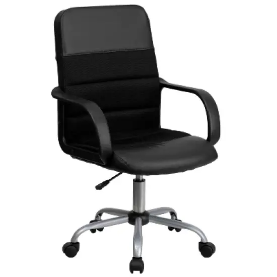 Swivel Task Chair Black Leather/Mesh - Flash Furniture image {6}