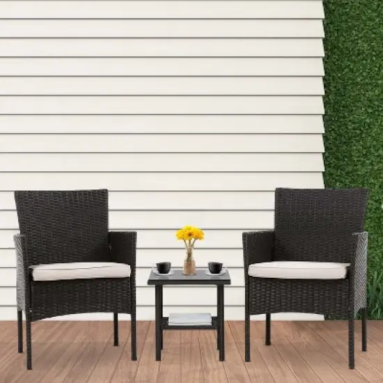 BestMassage 3-Piece Outdoor Patio Furniture Set Rattan Wicker Conversation Set image {1}