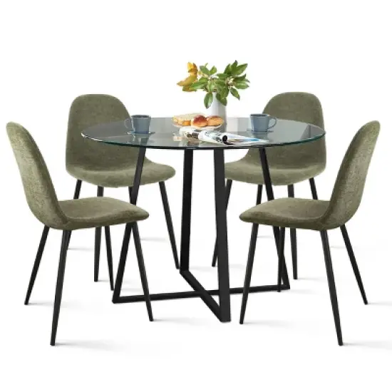 Hana + Spoon 5-Piece Round Clear Glass Dining Table Set with 4 Upholstered Chairs Black Legs for Home Kitchen Restaurant -The Pop Maison image {1}