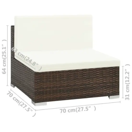 vidaXL Scandinavian Style Poly Rattan Patio Lounge Set, 6-Piece with Weather-Resistant Cushions and Glass Coffee Table, Easy Assembly, Brown and Cream image {8}