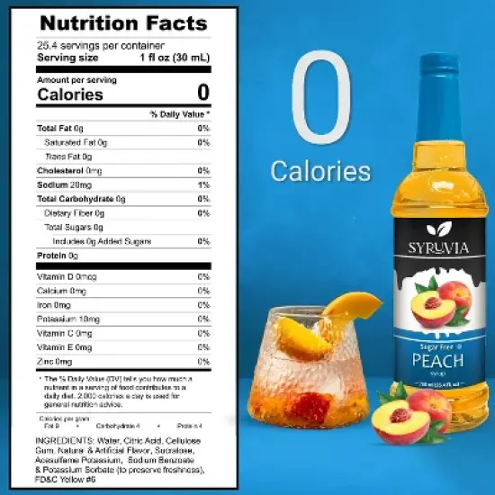 Syruvia Sugar Free Peach Syrup - 25.4 fl oz. Premium Flavoring Syrup For Coffee image {2}