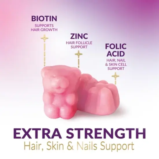 Sugar Bear Hair Gummies 5000mcg Biotin Vitamins C & E for Hair, Skin, & Nails - 60 Gummies By Nature's Choice image {2}