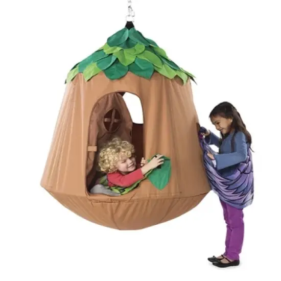 HearthSong Woodland HugglePod HangOut Indoor or Outdoor Kid's Nylon Hanging Tent with LED Leaf Lights image {8}