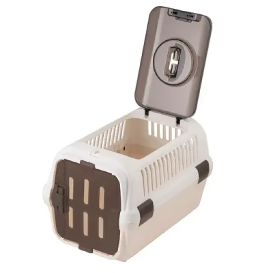 Richell: Double Door Pet Carrier II - Small White - Dog & Cat Transporter, Collapsible, Clear Top & Front Doors, Pets Up to 11lb, Latches to Seat Belt image {2}