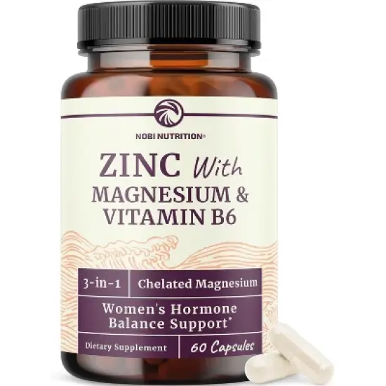 High Absorption Zinc and Magnesium Supplement with Vitamin B6, Women&rsquo;s Hormone Balance, Menstrual Cycle & Immune Support Capsule, Nobi Nutrition, 60ct image {8}