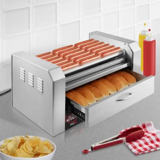 Olde Midway Electric Hot Dog Roller Grill Machine with Bun Warmer, Commercial Grade image {6}