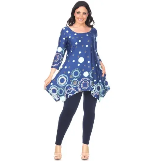 Women's Plus Size 3/4 Sleeve Printed Erie Tunic Top with Pockets - White Mark image {8}