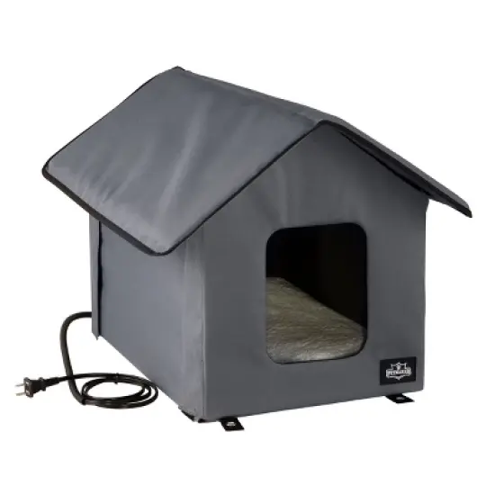 Heated Cat House - Double-Door Cat Bed with Zippered Roof, Pet Heating Pad, Cover - For Garage, Porch, Barn, or Basement by PETMAKER image {10}
