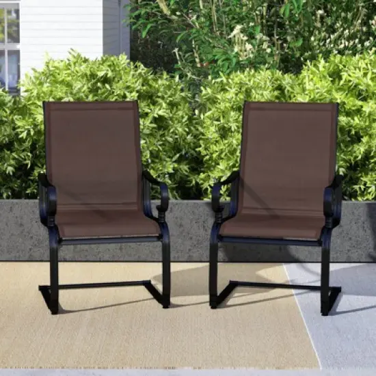 Costway Set of 2 Patio Chairs C-Spring Motion Chairs with Quick-drying & Breathable Fabric image {3}