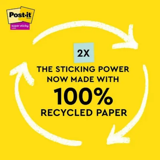 Post-it Recycled Super Sticky Notes 4"x6" Pastels: Large Unbound Multicolored Sticky Notes, 180 Sheets, 100% Recycled Paper image {3}
