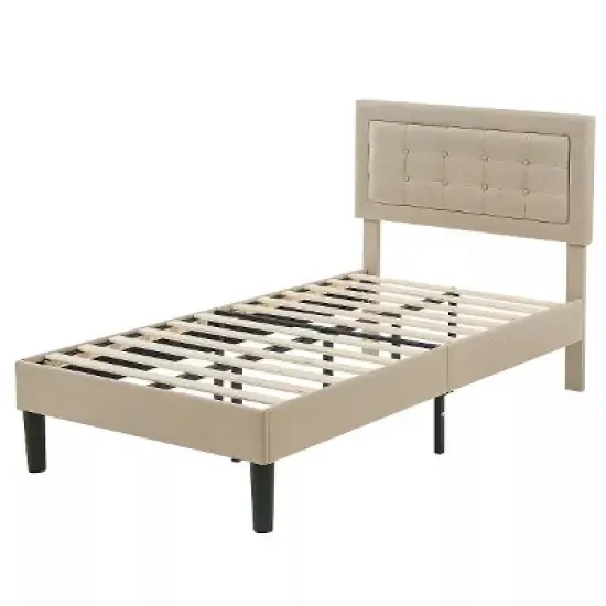 VECELO Twin/Full/Queen Size Upholstered Bed Frame Button Tufted Adjustable Headboard image {11}
