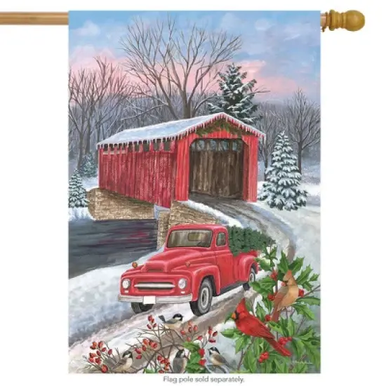 Briarwood Lane Winter Covered Bridge Seasonal House Flag Pickup T image {1}