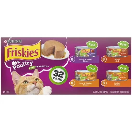 Purina Friskies Pat&eacute; with Liver and Turkey Flavor Wet Cat Food Poultry Favorites - 5.5oz/32ct Variety Pack image {1}