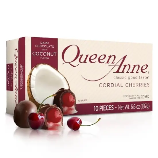 Queen Anne Dark Chocolate Coconut Covered Cordial Cherries | 6.6 Ounces | 10 Piece Gift Box | Whole Cherry Sweet Creamy Fruity Flavor image {7}