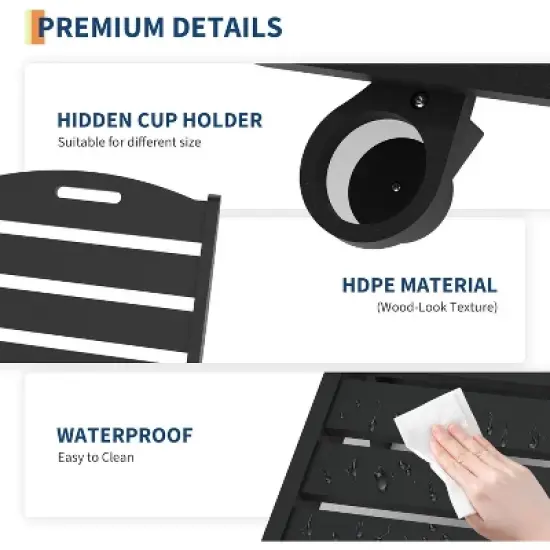 Lounge Chair for Outside, Outdoor HDPE Chaise Loungers with Cup Holder, Resin Pool Lounge Chair with Rolling Wheels image {4}