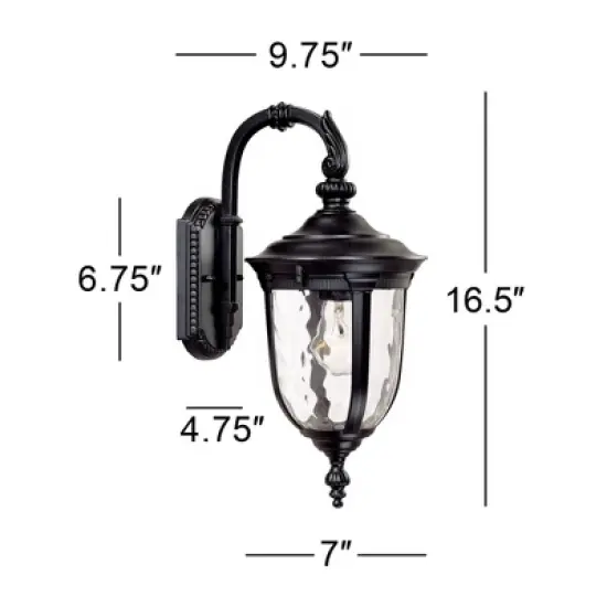 John Timberland Bellagio Vintage Outdoor Wall Light Fixtures Set of 2 Texturized Black Downbridge 16 1/2" Clear Hammered Glass for Post Exterior Barn image {5}
