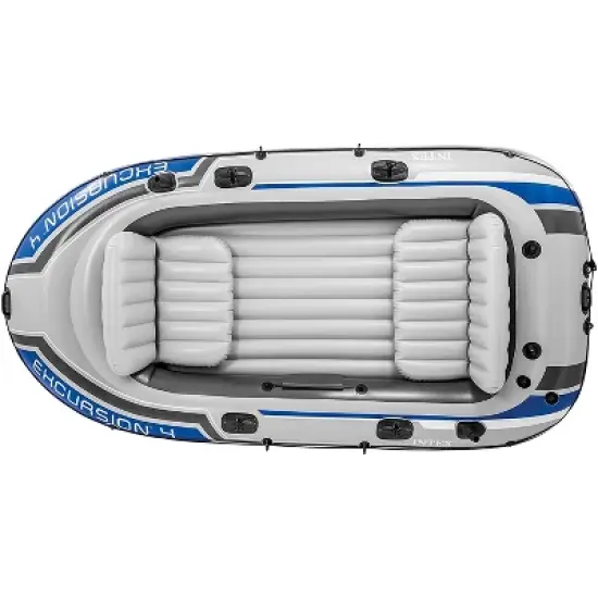 Intex Excursion 4-Person Inflatable Boat Set for Fishing and Boating with 2 Aluminum Oars, High-Output Air Pump, and Repair Kit, 1100 Pound Capacity image {3}