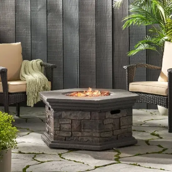 Chesney Outdoor 40000 BTU Light Weight Concrete Octagonal Fire Pit Stone - Christopher Knight Home image {1}
