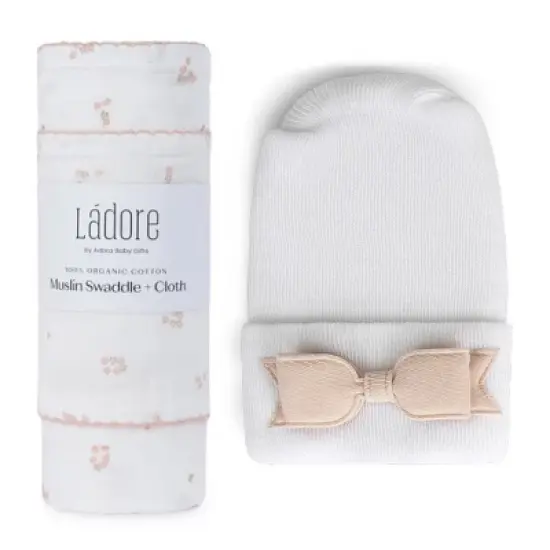 La&rsquo;dore Organic Baby Swaddle, Burp Cloth & Hospital Hat Set &ndash; Soft Muslin Wrap and Newborn Hat &ndash; Breathable, Gentle Cotton Baby Essentials image {10}