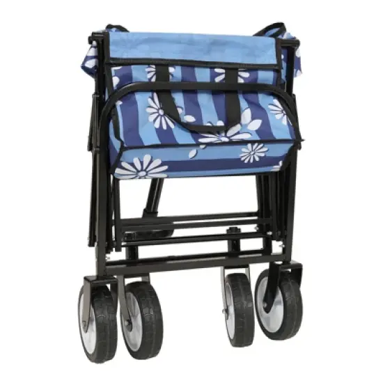 DSVIMOY Colorful Collapsible Foldable Wagon Cart, Beach Wagon, Utility Wagon Grocery for Cart Camping Shopping, Blue Vertical, 25.98"*17.32"*37.4" image {3}