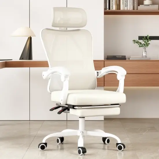 GlasFlength Task and Office Chairs with Support Armrest，Ergonomic, Adjustable，Computer Chair and Gaming Chair, White, 24"*24.8"*45 image {4}