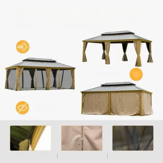 DSVIMOY 14'x20' Patio Hardtop Gazebo with Double Roof and Netting, Large Pavilion Gazebo for Patio Deck Garden, Yellow, 233.76"*165.6"*126.42" image {4}