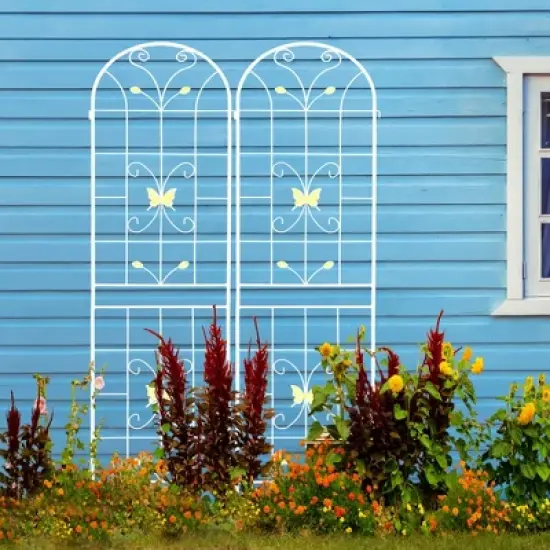 Syemin Patio Decorative Screens, Iron Arch Decoration Garden Trellis, for Outdoor for Climbing Plants Support, Flowerbed, White, 80"*19.7"*86.7" image {2}