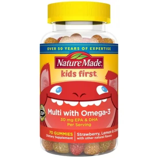 Nature Made Kids First Multi Plus Omega 3 Kids Multivitamin Gummies - Strawberry, Lemon & Orange - 70ct image {9}