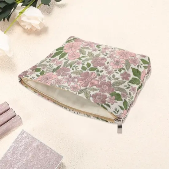 Unique Bargains Portable Floral Makeup Bag 1 Pc image {2}