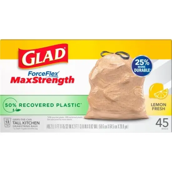 Glad ForceFlex MaxStrength Recovered Plastic Trash Bag - Lemon Fresh - 13 Gallon/45ct image {5}