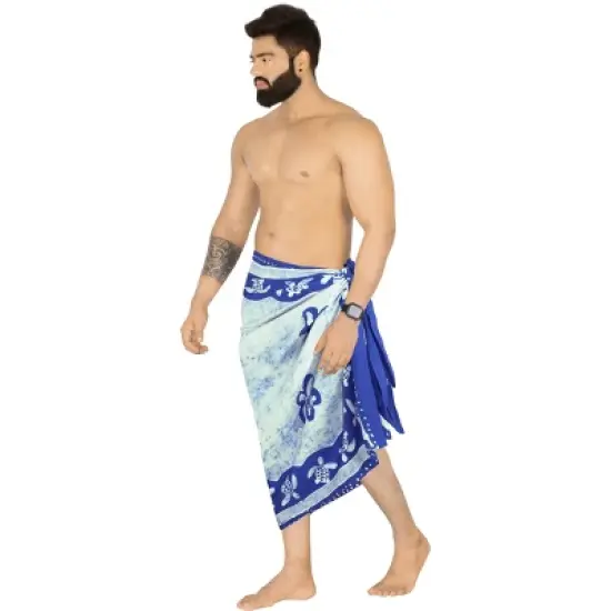 LA LEELA Men's Pareo Sarong Bath Trunk Wraps One Size Cobalt Turtle image {2}
