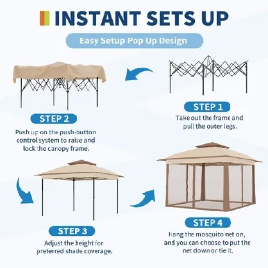 Outdoor Canopy Tent With Mosquito Netting, Pop Up Instant Gazebo Waterproof With Portable Carrying Bag, Outdoor Gazebo Tent for Backyard image {3}