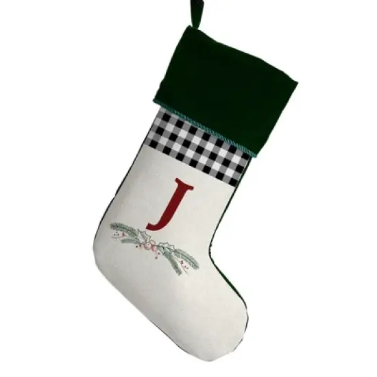 Personalization Mall Festive Foliage Initial Christmas Stocking, Green image {11}