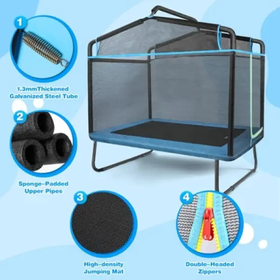 SUGIFT 3-in-1 Rectangle Kids Trampoline w/ Swing Horizontal Bar & Safety Net Outdoor image {3}