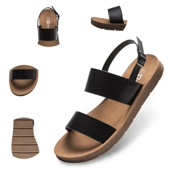 Alpine Swiss Beth Womens Flat Sandals Two Strap Buckle Sandals Summer Comfort Shoes image {1}
