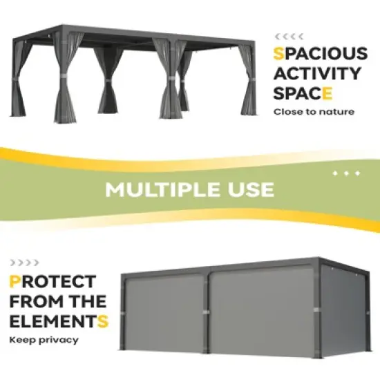 EROMMY 12'&times;24' Outdoor Louvered Pergola with Adjustable Aluminum Rainproof Roof,Black image {1}