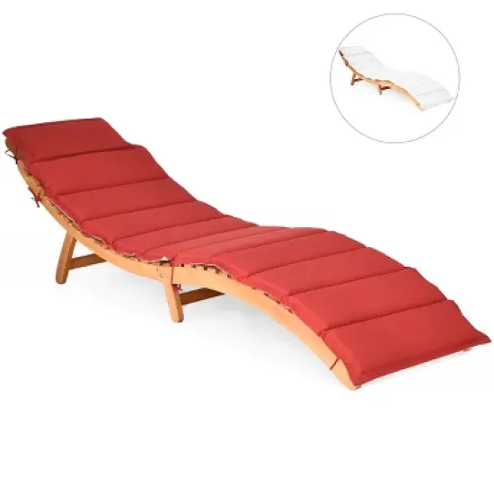 Tangkula Set of 2 Folding Wood Lounge Outdoor Wooden Chaise Chair with Cushion image {2}