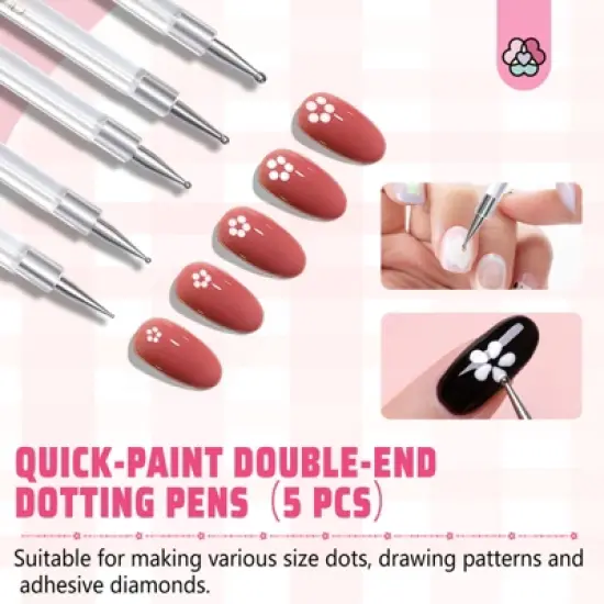 SAVILAND 5-Piece Double-End Dotting Kit - Multi-Size Nail Art Pen for Dot Drawing, Pattern Tracing & Ball Embossing with Transfer Paper. image {1}