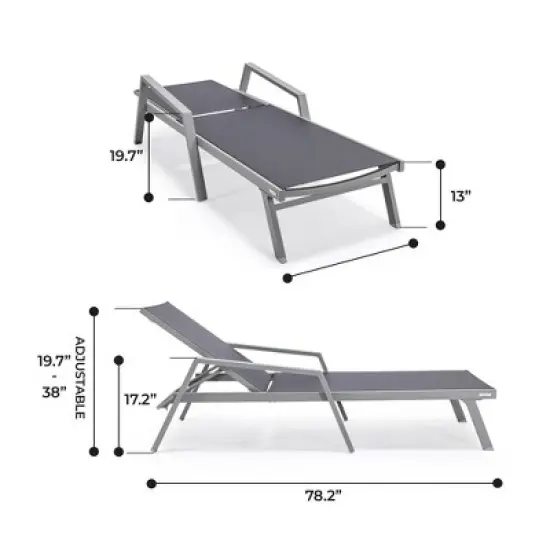 LeisureMod Marlin Modern Patio Sling Chaise Lounge Chair with Arms in Grey Aluminum &ndash; Outdoor Patio, Poolside, Balcony, Garden, Deck Seating image {3}