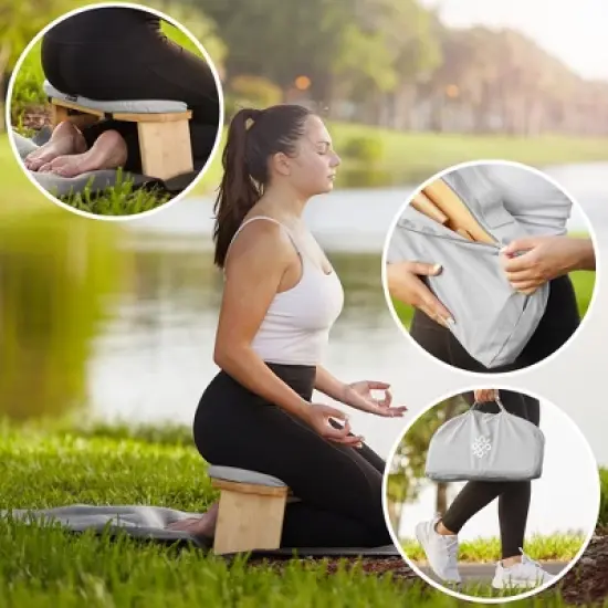 Prajna  Meditation Bench - Bamboo, Folding Yoga Stool with Cushion and Carry Bag image {2}