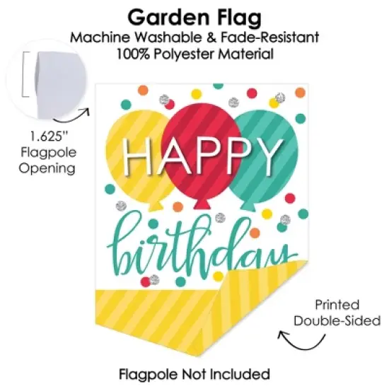 Big Dot of Happiness Colorful Happy Birthday - Outdoor Home Decorations - Double-Sided Birthday Party Garden Flag - 12 x 15.25 inches image {2}