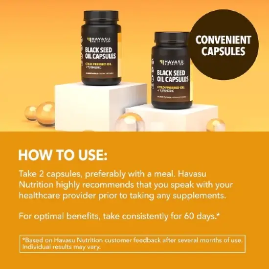 Black Seed Oil Capsules + Turmeric Curcumin Supplement 95% Curcuminoids, Immune & Digestive Health Support, Havasu Nutrition, 60ct image {6}