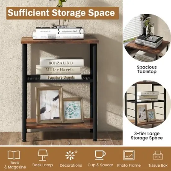 Costway 2 PCS 3-Tier Side End Table with Adjustable Mesh Shelf Narrow Nightstand image {5}