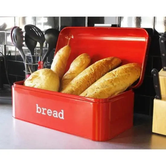 Juvale Metal Bread Box Bin, Stainless Steel Red Food Stoarge Box Container for Kitchen Countertop, 16.75 x 9 x 6.5 in image {1}