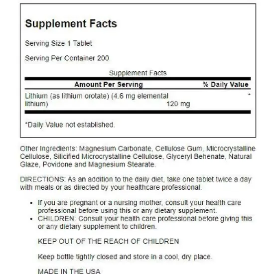 Advanced Research/Nutrient Carriers Lithium Orotate 120 mg 200 Tablets image {1}