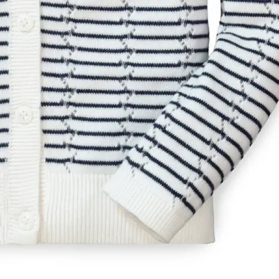 Hope & Henry Girls' Organic Cotton Pointelle Stripe Cardigan, Infant image {2}