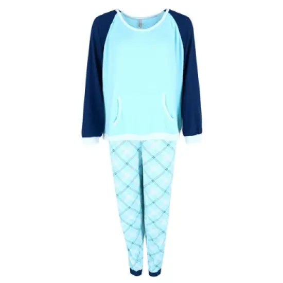 PJ Couture Women's Plus Size Patterned Jogger and Raglan Top Long Pajama Set image {3}